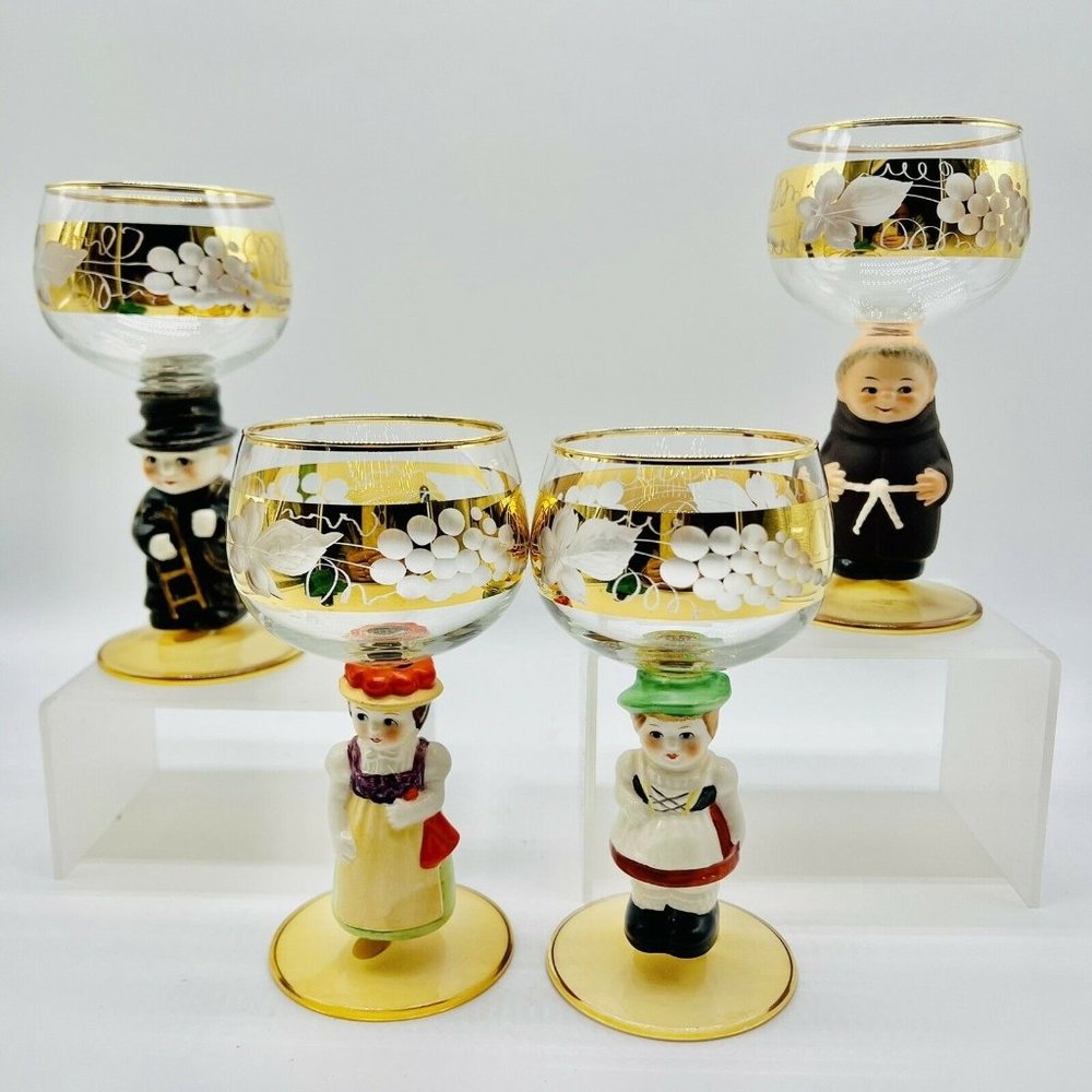 Goebel Buckling Neudenau Wine Glasses West Germany Tags Etched Gold Trim